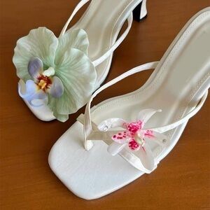 NWT Orchid Blossom Kitten Heels | Elegant White Floral Sandals